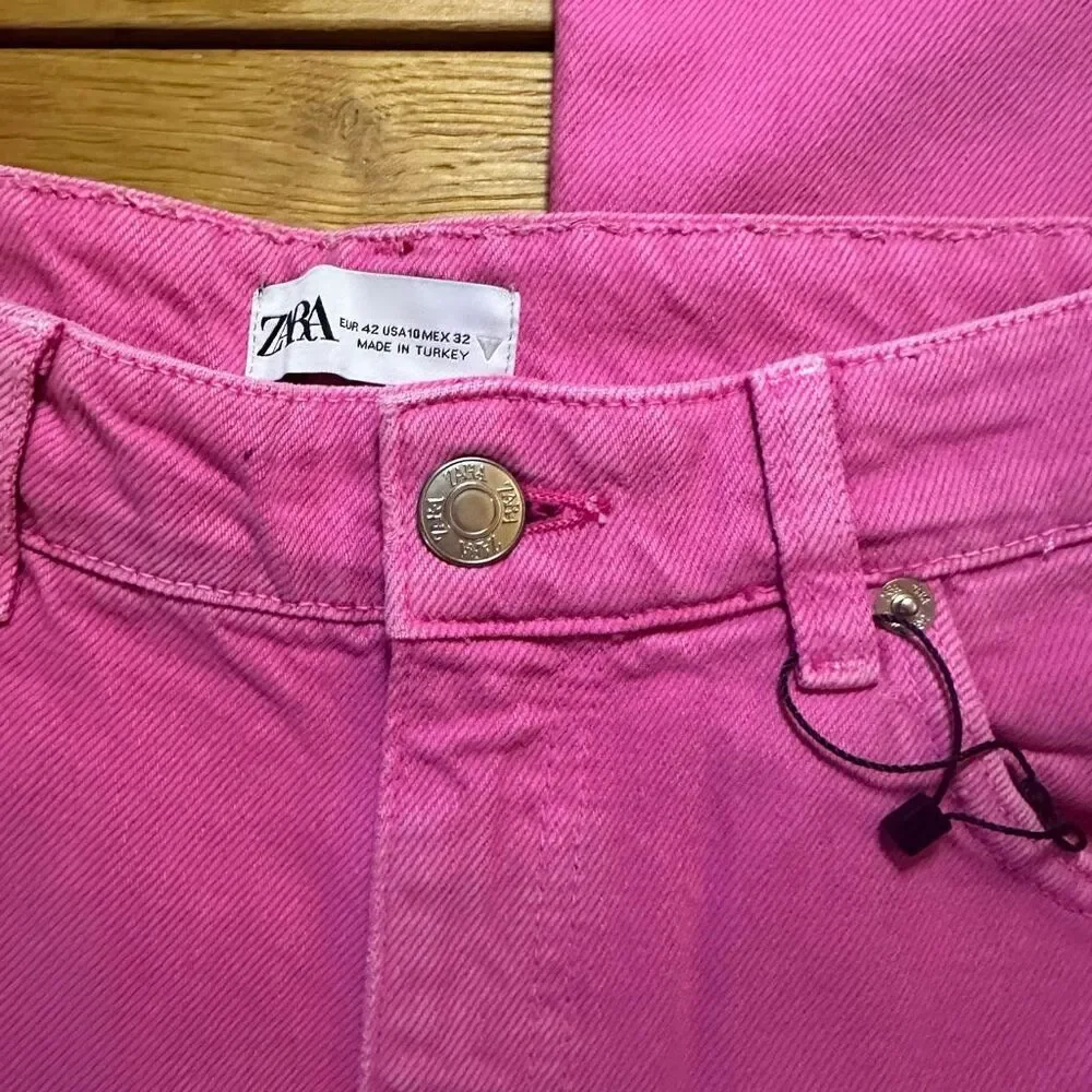 Zara wide leg pink jeans women’s 10 - Picture 5 of 7